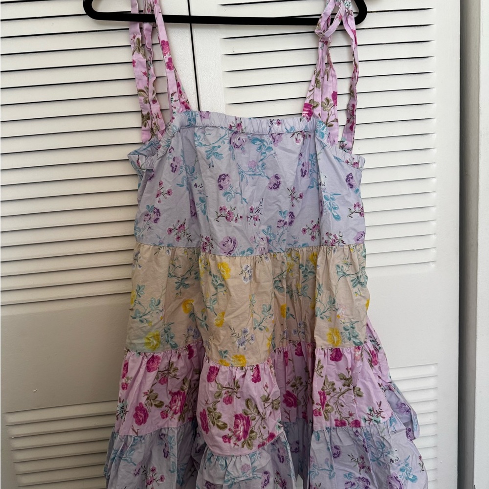 LoveShack Fancy Floral Tiered Sundress in Pastel Lavender, Yellow & Pink